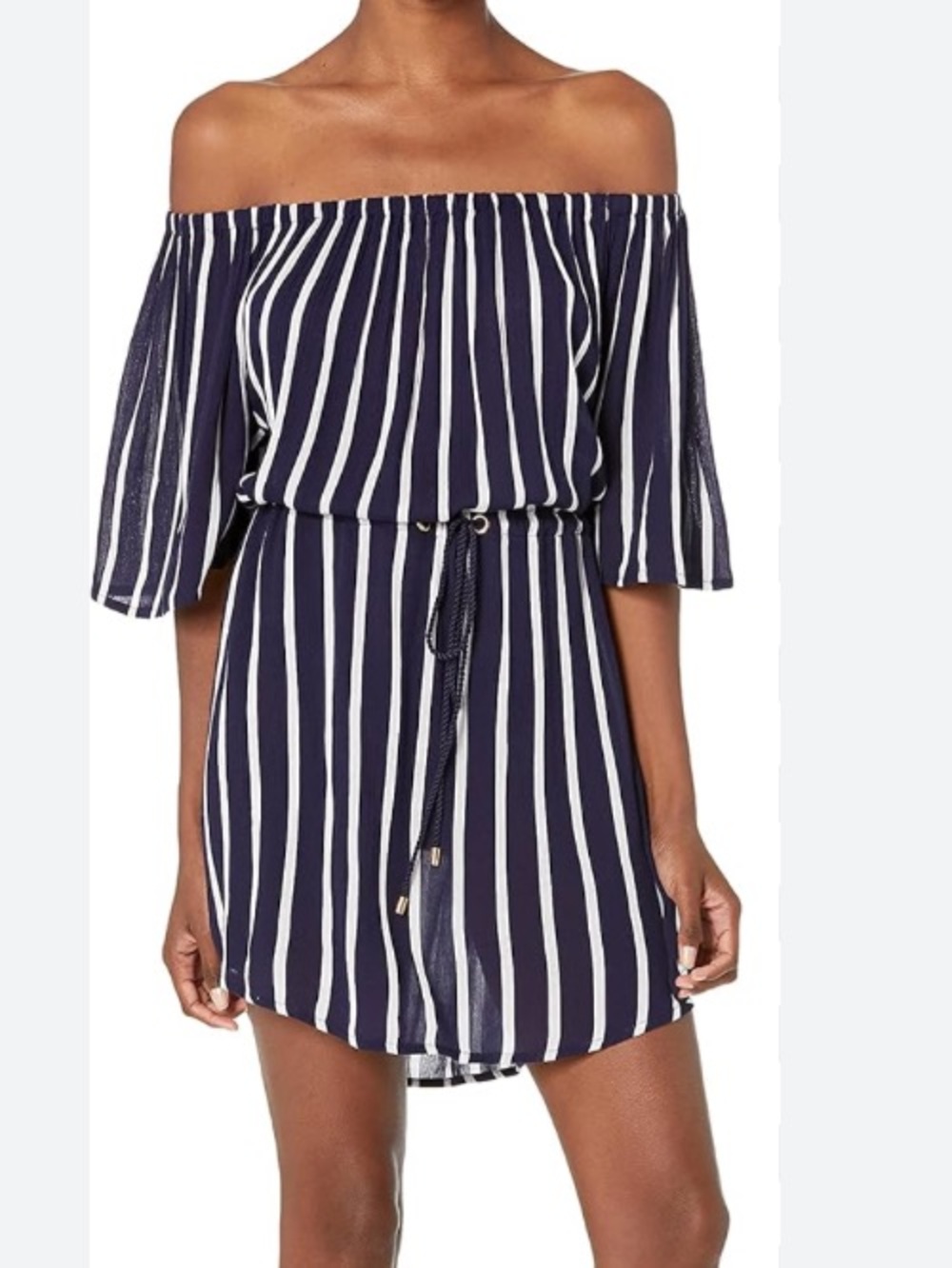 La Blanca navy stripe tie front bathing suit coverup
